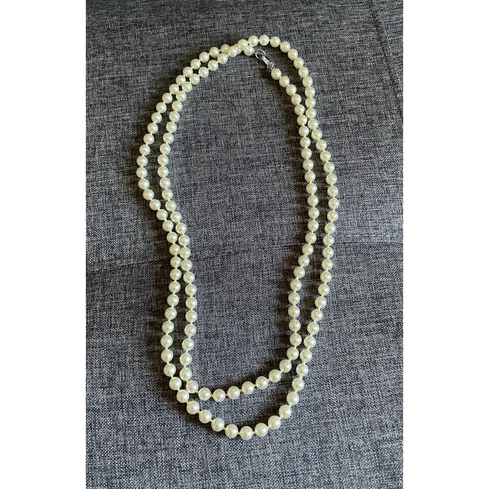 Vintage Faux Pearl Beaded Necklace 2 Strand Light Yellow 25"